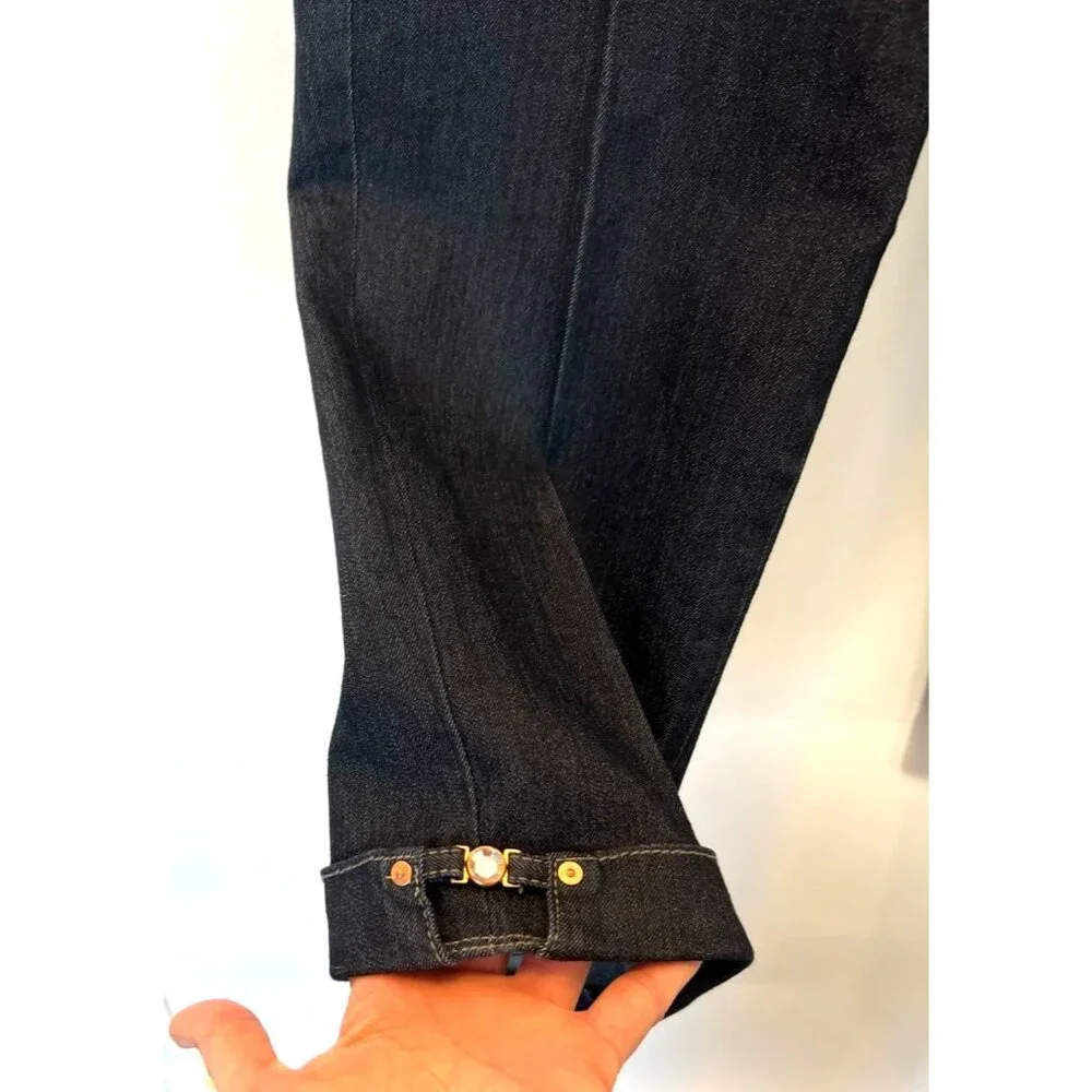 NYDJ Womens Dark Wash Denim Cropped Jeans Rhinestone Detail Cuff Size 14 M10J62T